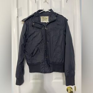 Roxy Women's Dark Navy Hooded Puffer Bomber Jacket